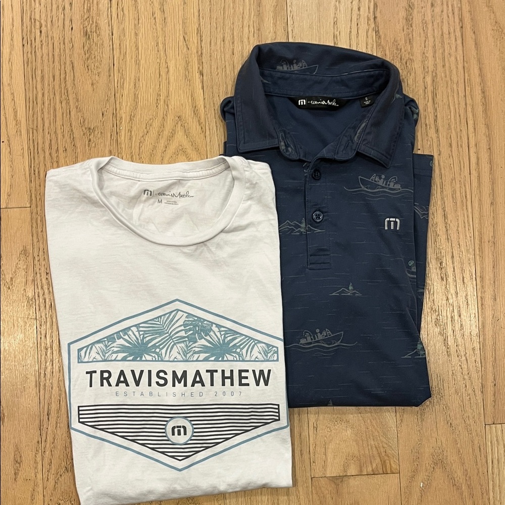 Travis Mathew Bundle! White Graphic Tee and Navy Polo
